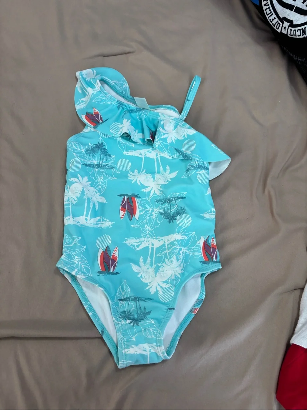 OshKosh B'gosh Tropical One-Shoulder Ruffle Swimsuit | Girls 5T